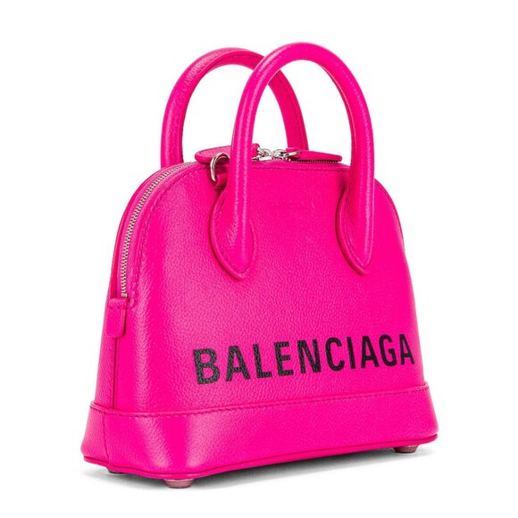 NWT Balenciaga XXS Ville Top Handle Bag Grained Calfskin Leather In Fuchsia - Picture 2 of 10